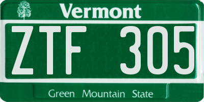 VT license plate ZTF305