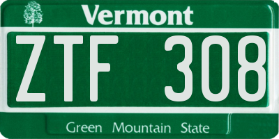 VT license plate ZTF308