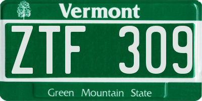 VT license plate ZTF309
