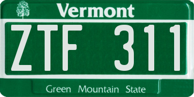 VT license plate ZTF311