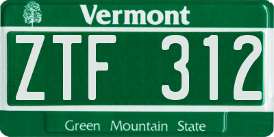VT license plate ZTF312