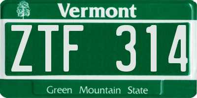VT license plate ZTF314