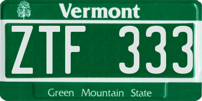 VT license plate ZTF333