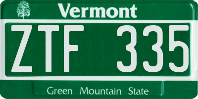 VT license plate ZTF335