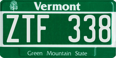VT license plate ZTF338