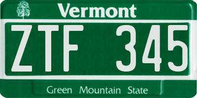 VT license plate ZTF345