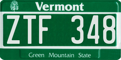 VT license plate ZTF348