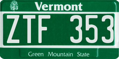 VT license plate ZTF353