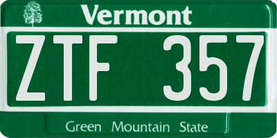 VT license plate ZTF357