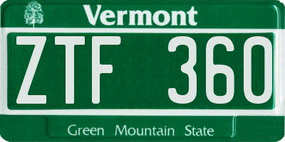 VT license plate ZTF360