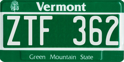 VT license plate ZTF362