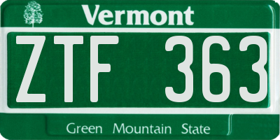VT license plate ZTF363