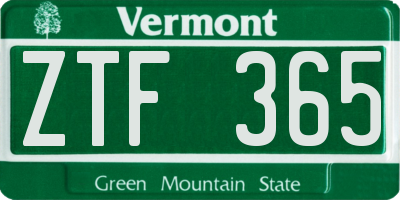 VT license plate ZTF365