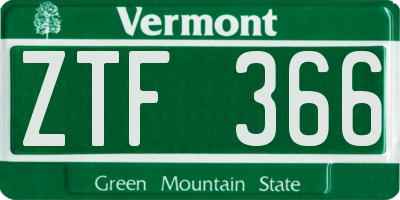VT license plate ZTF366