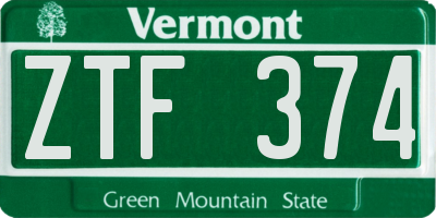 VT license plate ZTF374