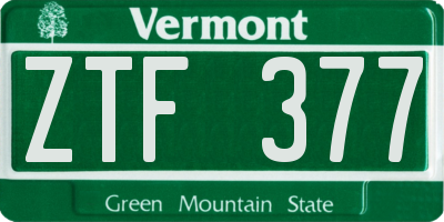 VT license plate ZTF377