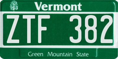 VT license plate ZTF382