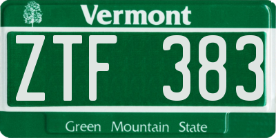 VT license plate ZTF383