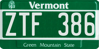 VT license plate ZTF386
