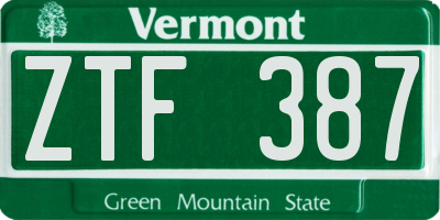 VT license plate ZTF387