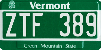 VT license plate ZTF389