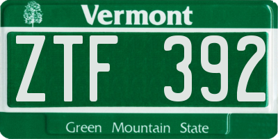 VT license plate ZTF392