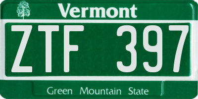 VT license plate ZTF397