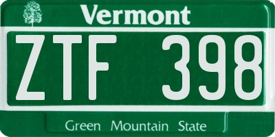 VT license plate ZTF398