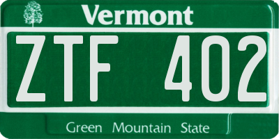 VT license plate ZTF402