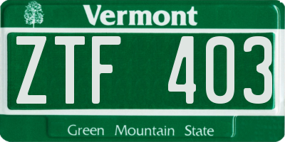 VT license plate ZTF403