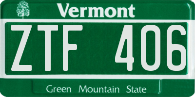 VT license plate ZTF406