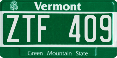 VT license plate ZTF409