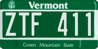 VT license plate ZTF411