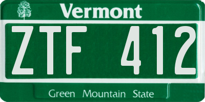 VT license plate ZTF412