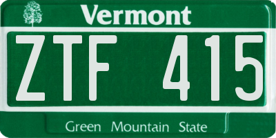 VT license plate ZTF415