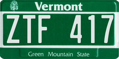 VT license plate ZTF417