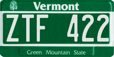 VT license plate ZTF422