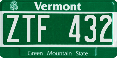 VT license plate ZTF432