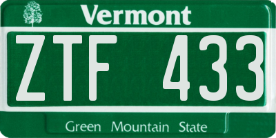 VT license plate ZTF433
