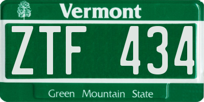 VT license plate ZTF434