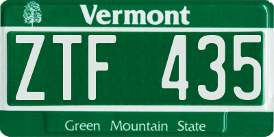 VT license plate ZTF435