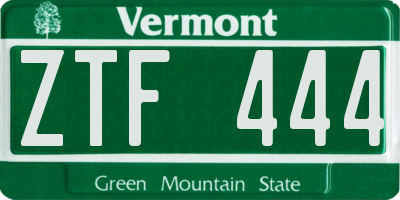 VT license plate ZTF444