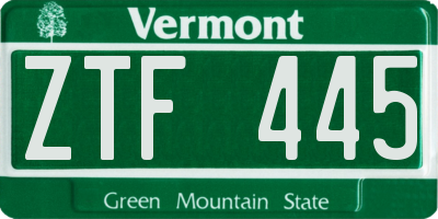 VT license plate ZTF445