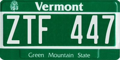 VT license plate ZTF447