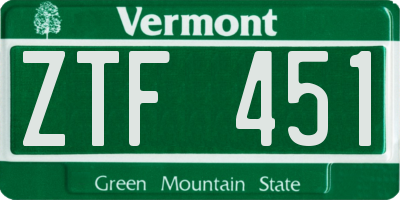 VT license plate ZTF451