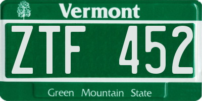 VT license plate ZTF452