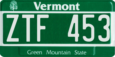VT license plate ZTF453