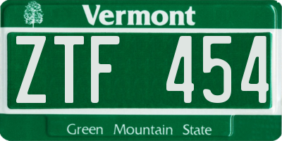VT license plate ZTF454