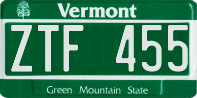 VT license plate ZTF455