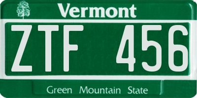 VT license plate ZTF456